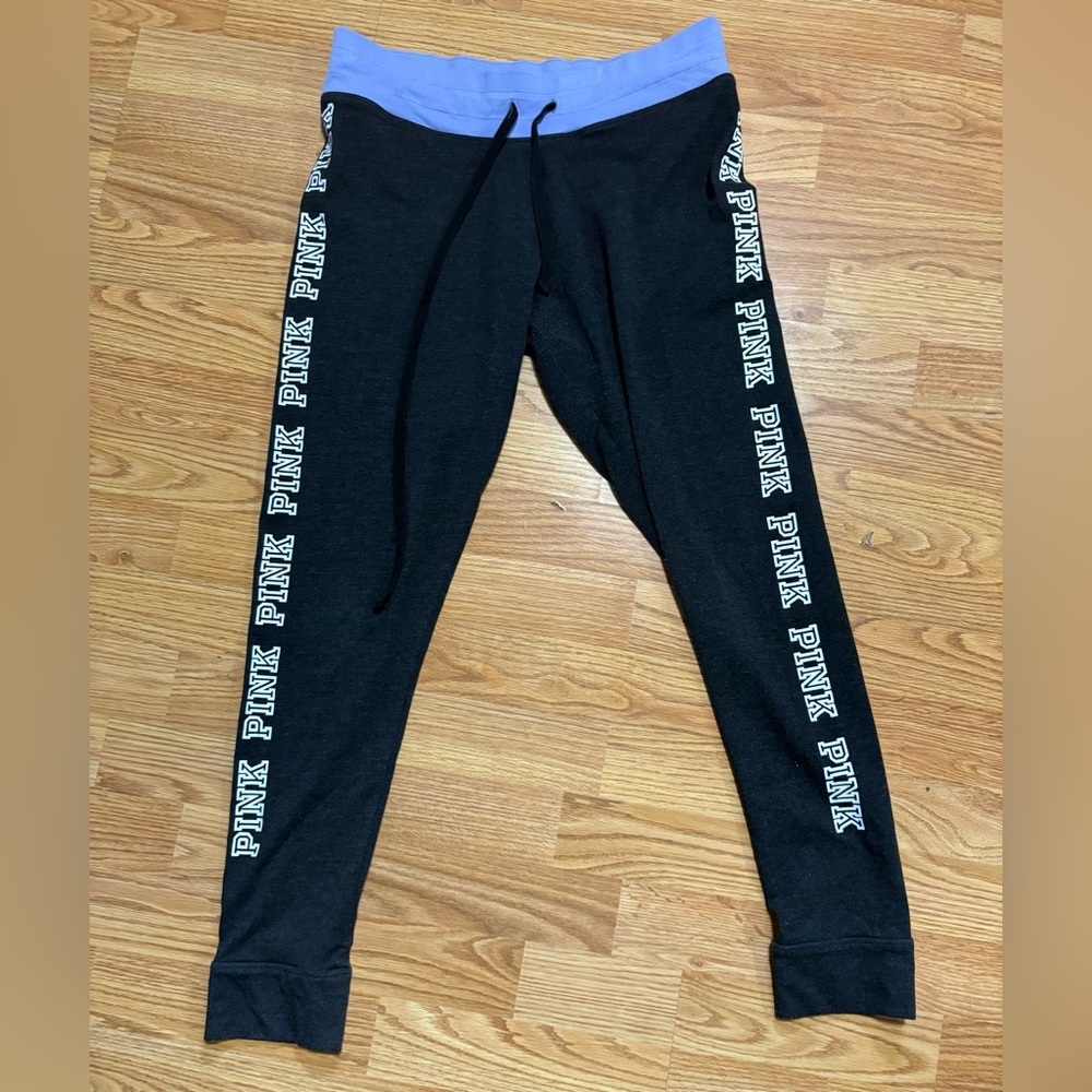 PINK Victorias Secret yoga leggings. Black with purple waist. Size S.